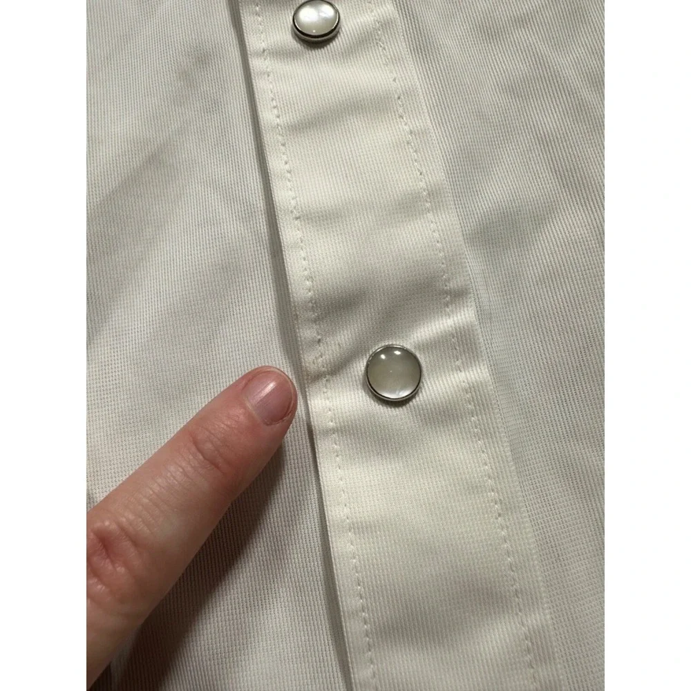 Vtg H BAR C Western Shirt Mens Wagon Wheel Pearl Snap Permanent Press‎ White